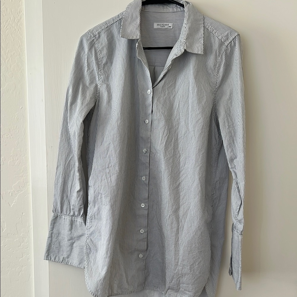 Equipment Femme Women’s Pinstripe Button Down Shirt - Light Blue